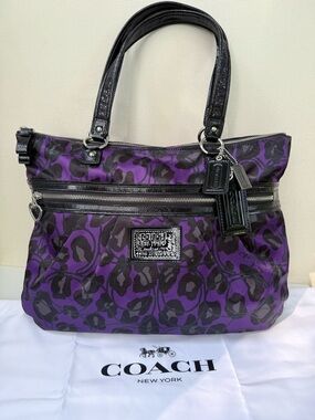 Coach Poppy Purple & Black Ocelot Hobo F20048 + Original Hangtags + Dust Bag